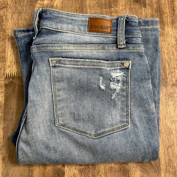 Judy Blue Los Angeles Flare Denim Jeans Distressed High Rise Size 9/29 - Picture 11 of 11